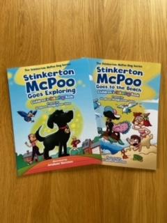 picture of the covers of both Stinkerton McPoo colouring books